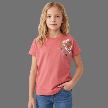 Girls Floral Print Round Neck T-shirt
