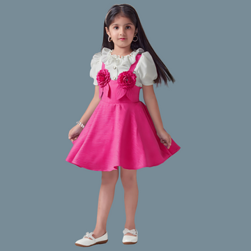 Pink Floral Embellished Frock For Girls