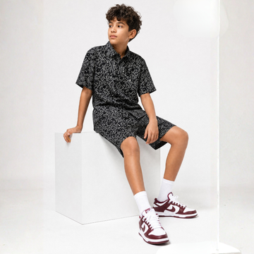 Kids Black Printed Shirt & Shorts Co-ord Set