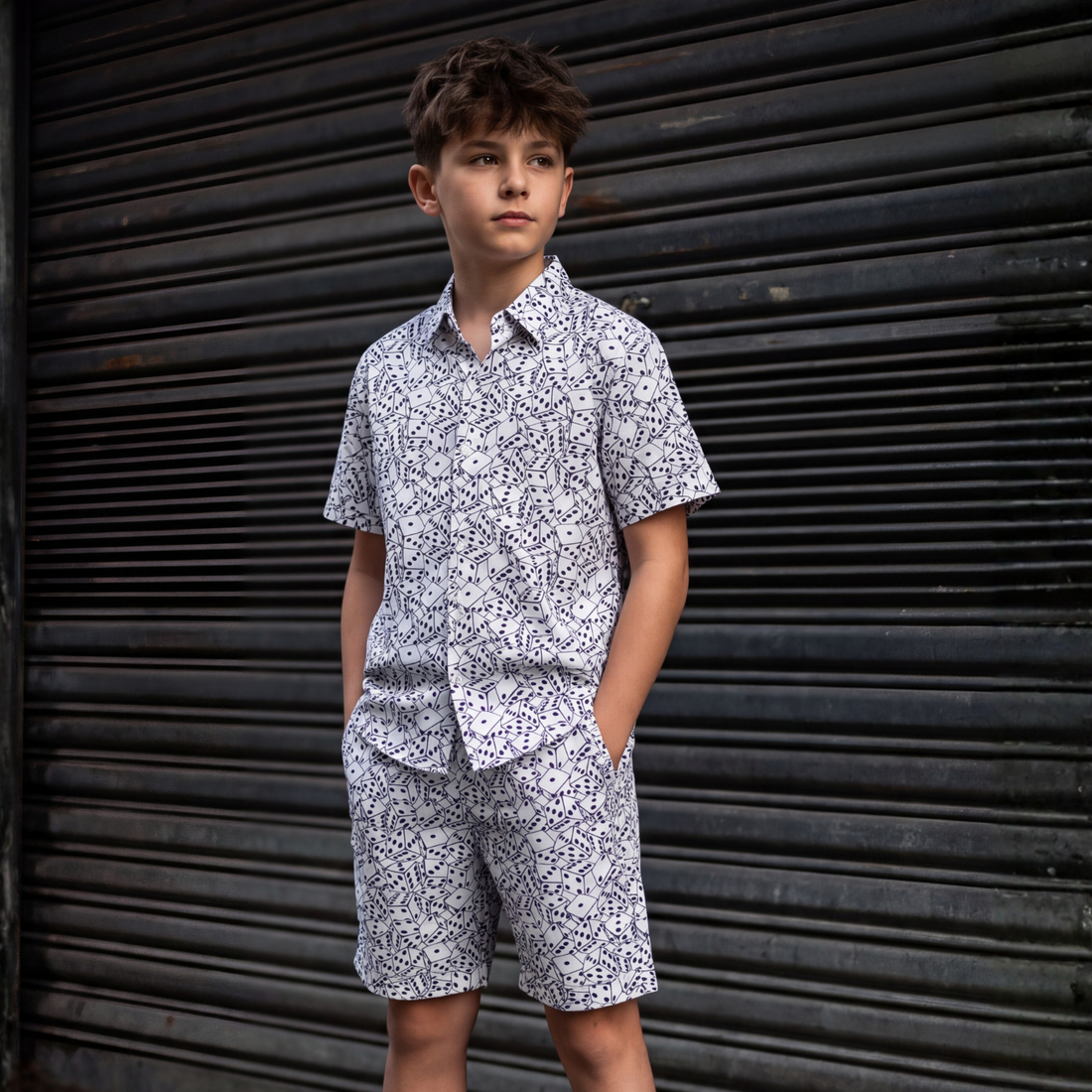 Kids White Printed Shirt & Shorts Co-ord Set