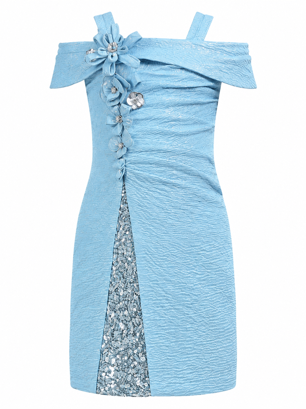 Girls Blue Off Shoulder Sequin Party Dress