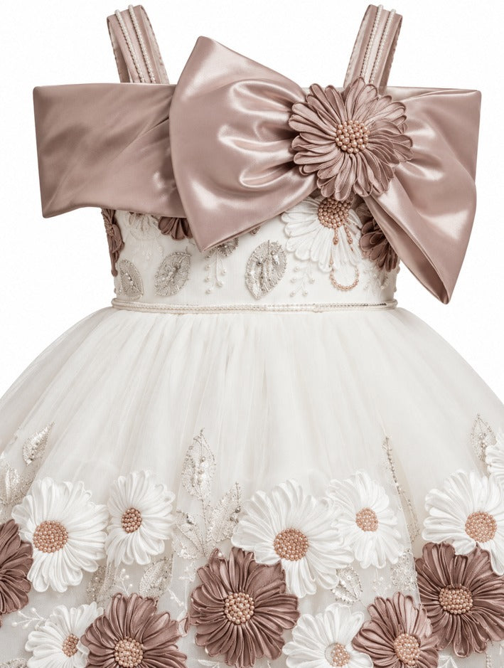 Girls Frock with Bow and Floral Hem