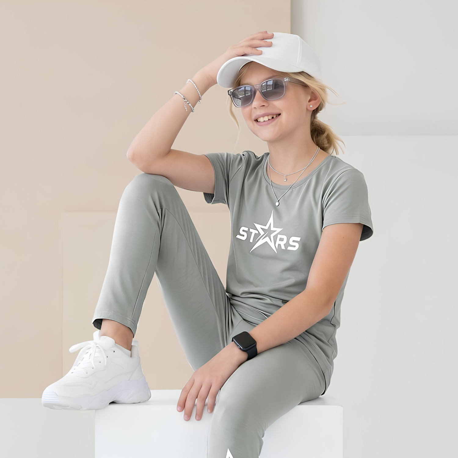 Girls grey co-ord set with star print