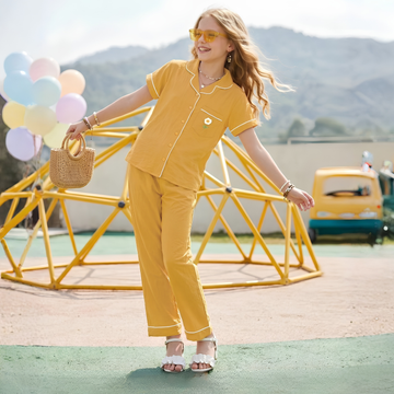 Girls Trendy Yellow Night Suit Co-Ord Set