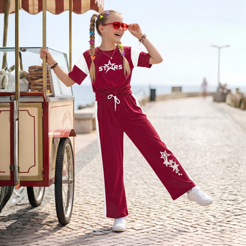 Girls Trendy Maroon Night Suit Co-Ord Set