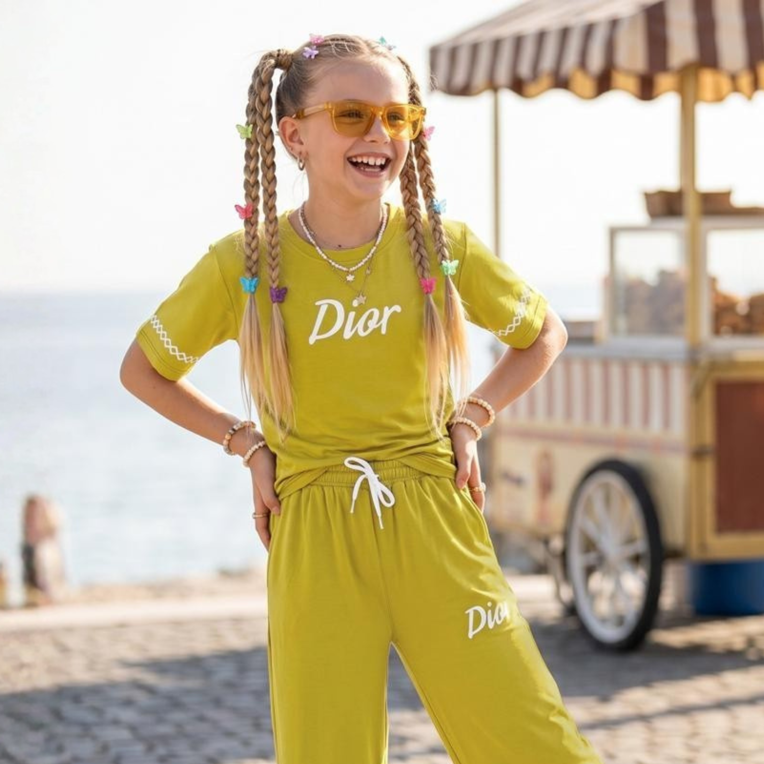 Girls green co-ord night suit upper detail