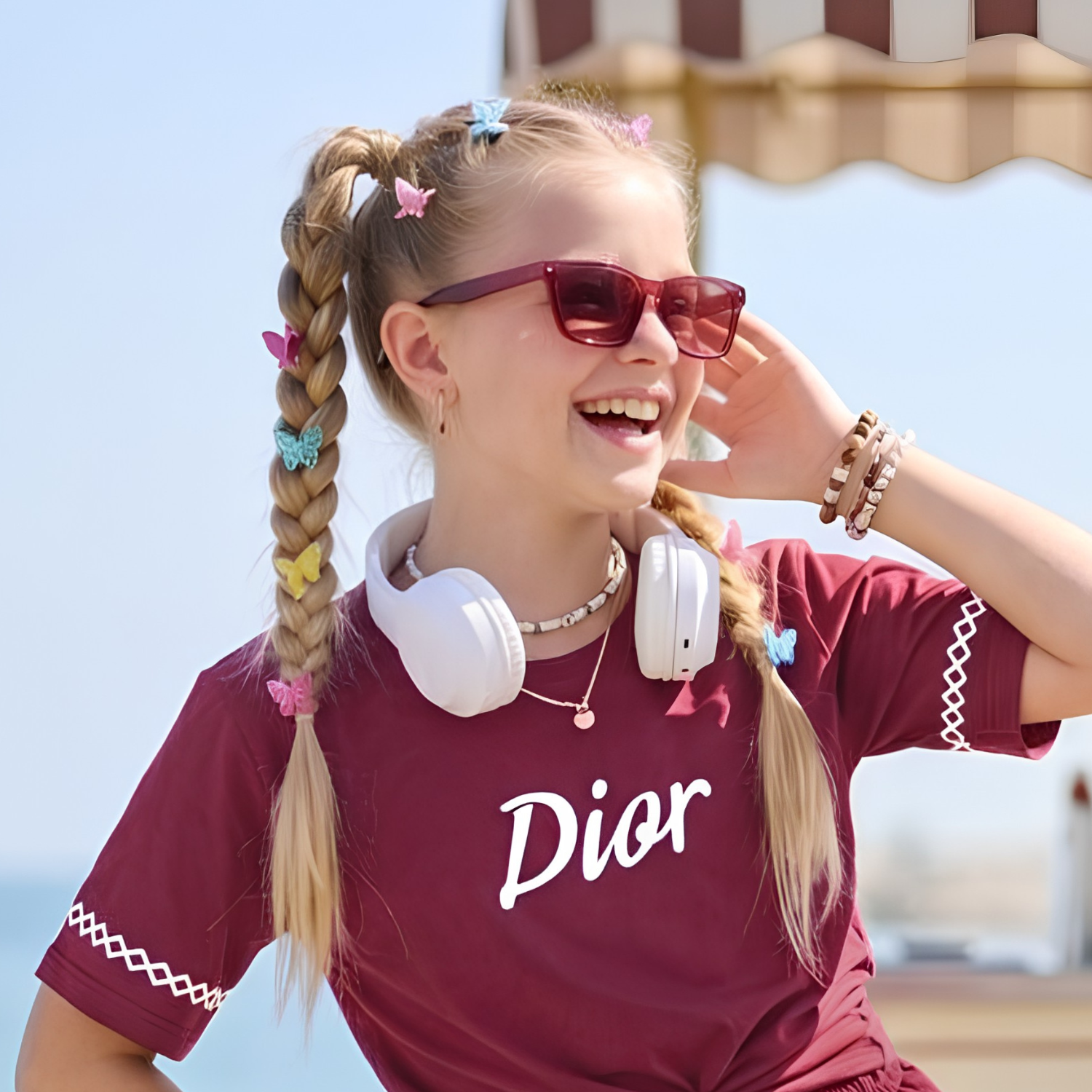 Girls maroon co-ord night suit upper detail