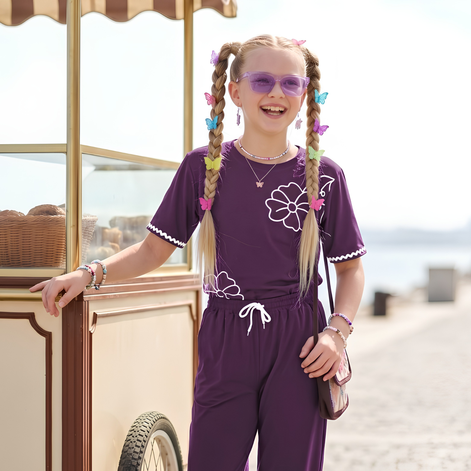 Girls purple co-ord night suit upper detail