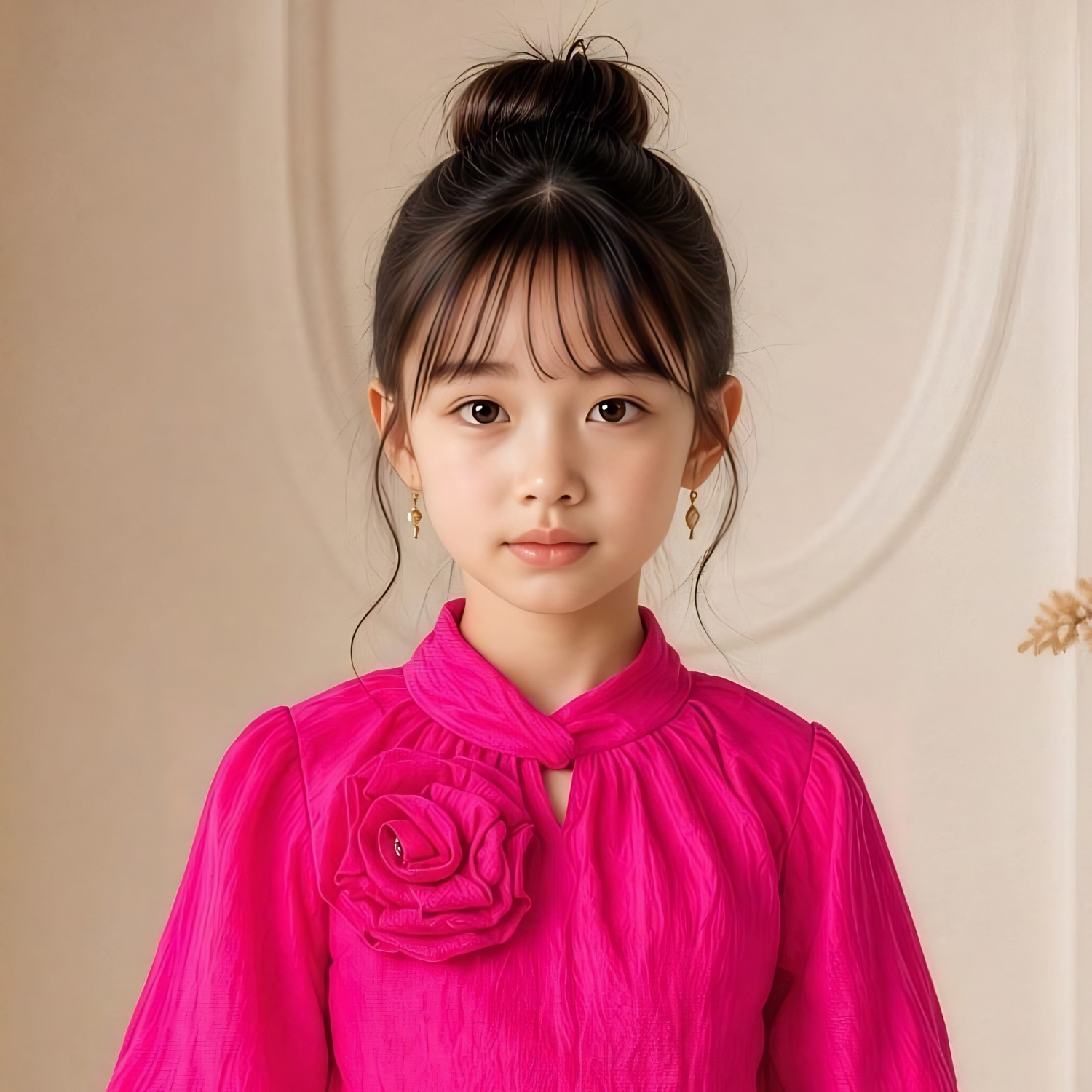 Girls rani pink top and white skirt set detail