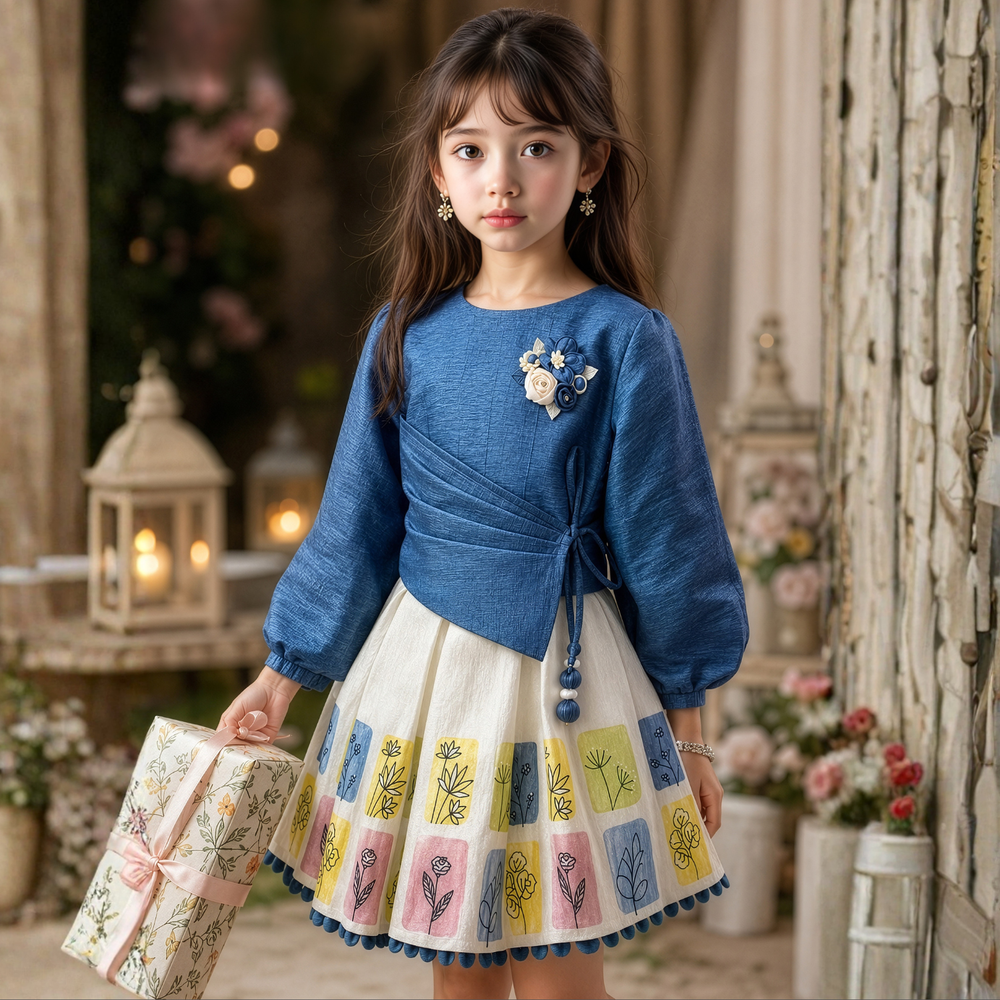 Stylish Girls Chiffon Top & Skirt Set