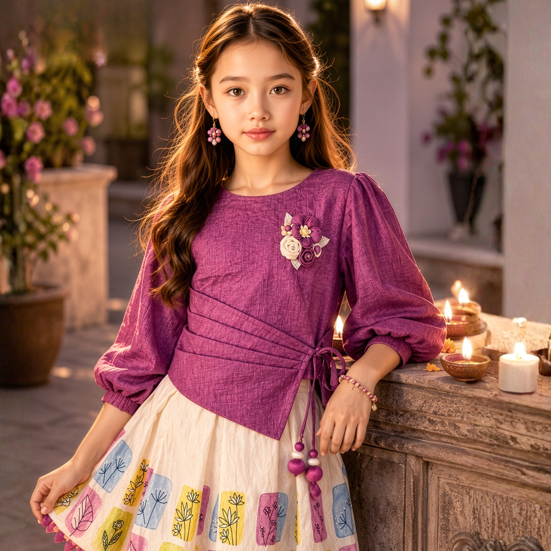 Stylish Girls Chiffon Top & Skirt Set