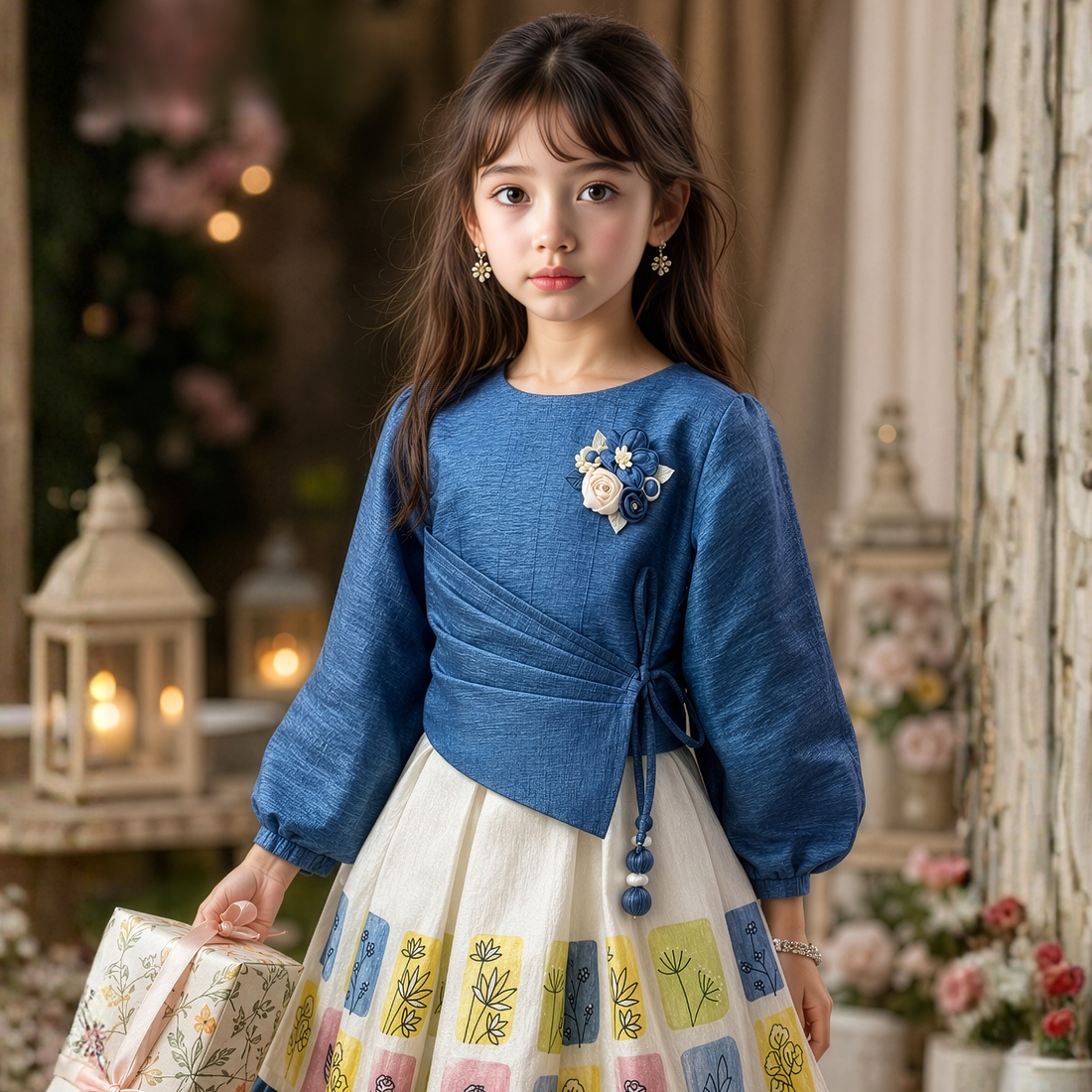 Stylish Girls Chiffon Top & Skirt Set