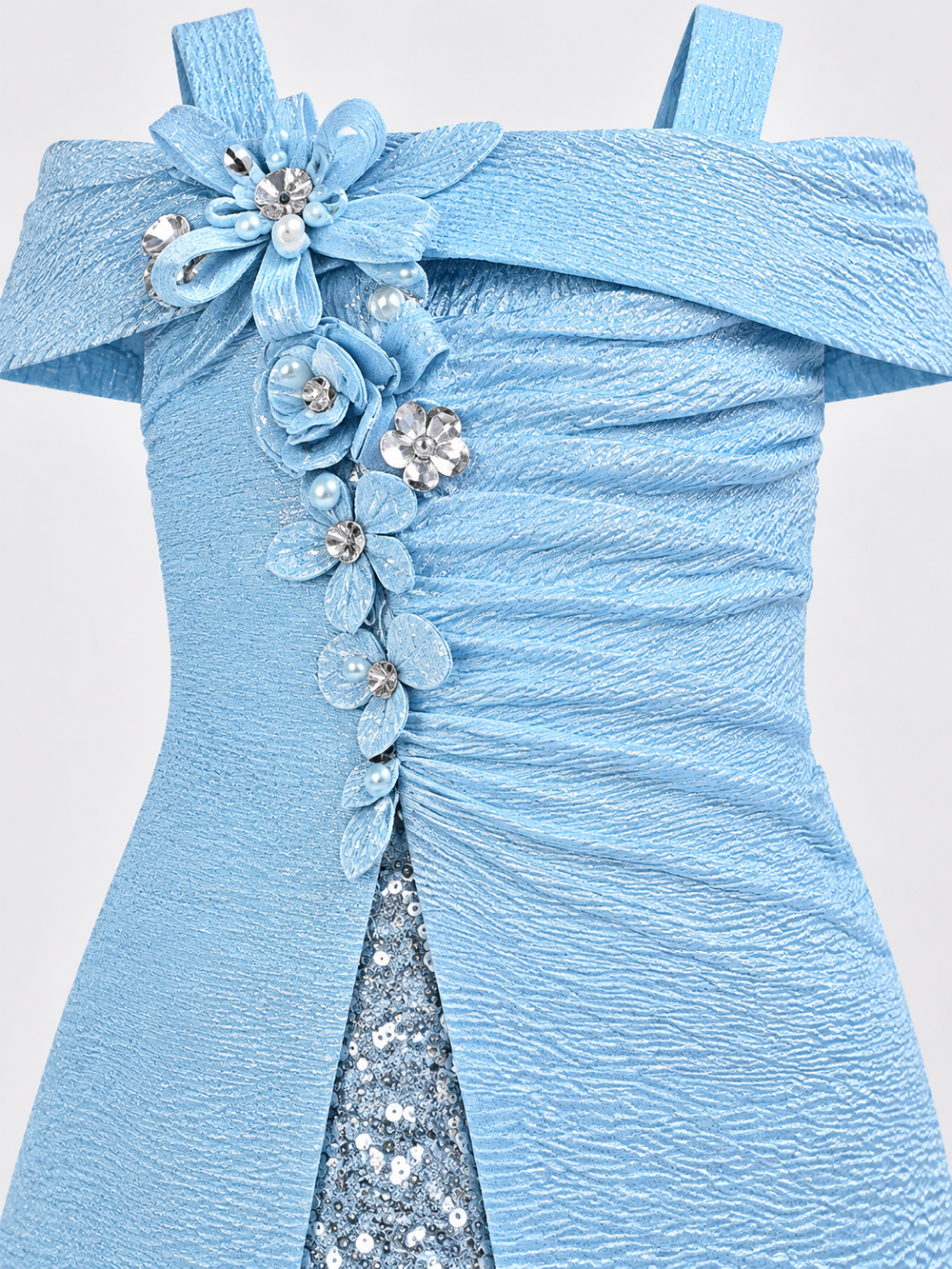 Girls Blue Off Shoulder Sequin Party Dress
