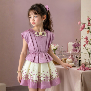 Girls Floral Print Skirt Top