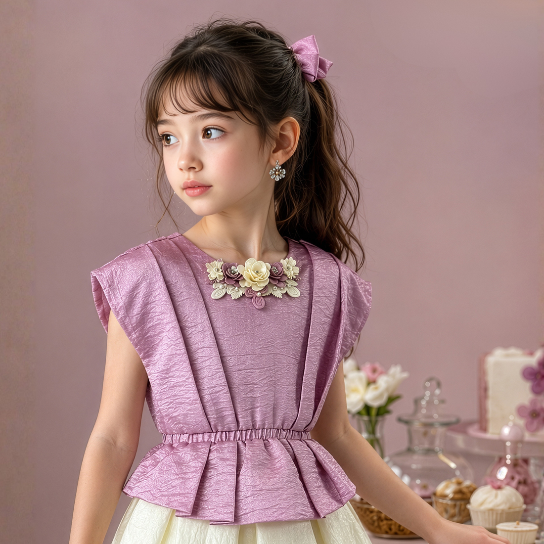 Girls Floral Print Skirt Top