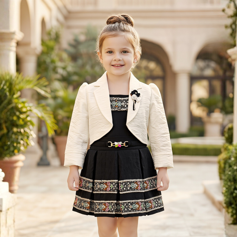 Stylish Black Skirt Top Set And Overcoat For Girls