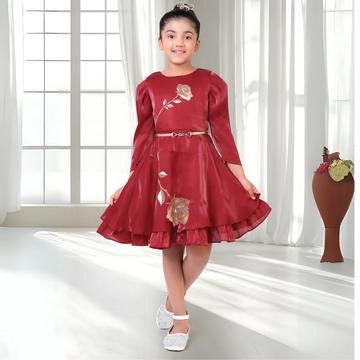 Girls  Organza Maroon Frock