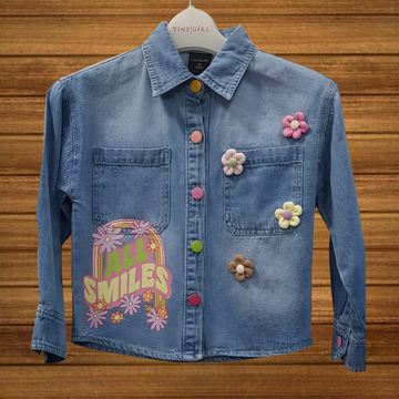 Embellished Cotton Collared Girls Top