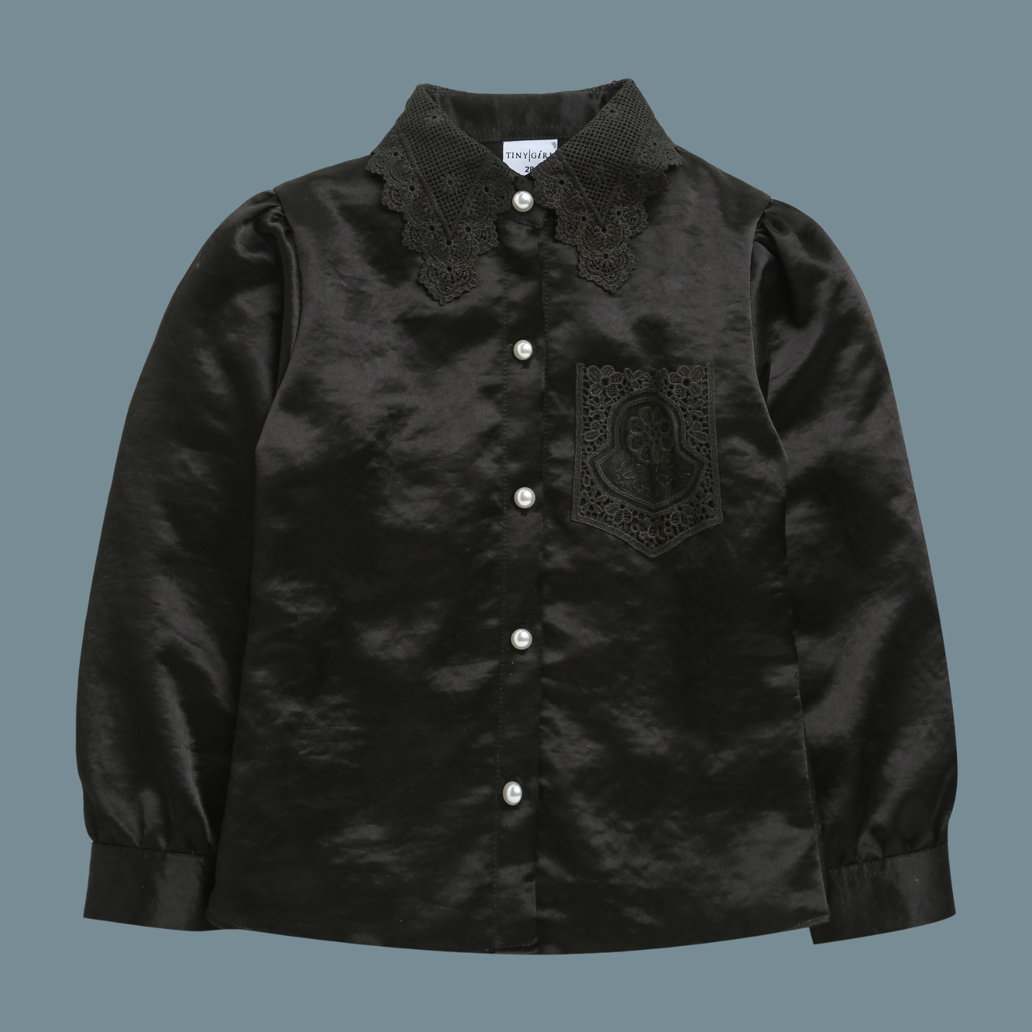 Girls Black Embroidery Regular Fit Shirt