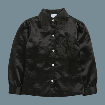 Girls Black Embroidery Regular Fit Shirt