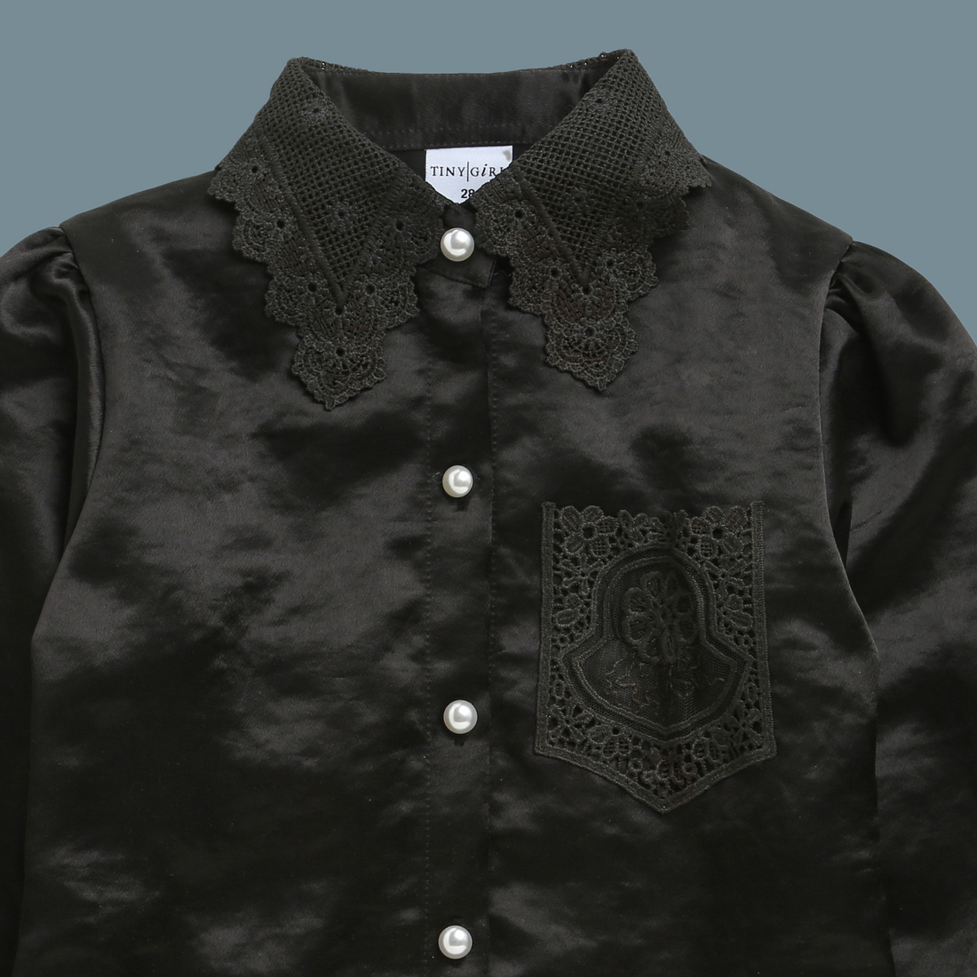 Girls Black Embroidery Regular Fit Shirt