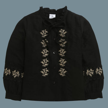 Girls Black  Embroidered Top
