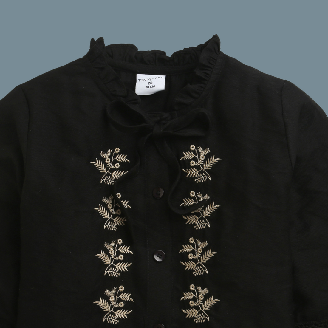 Girls Black  Embroidered Top