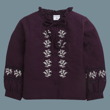 Girls Wine  Embroidered Top