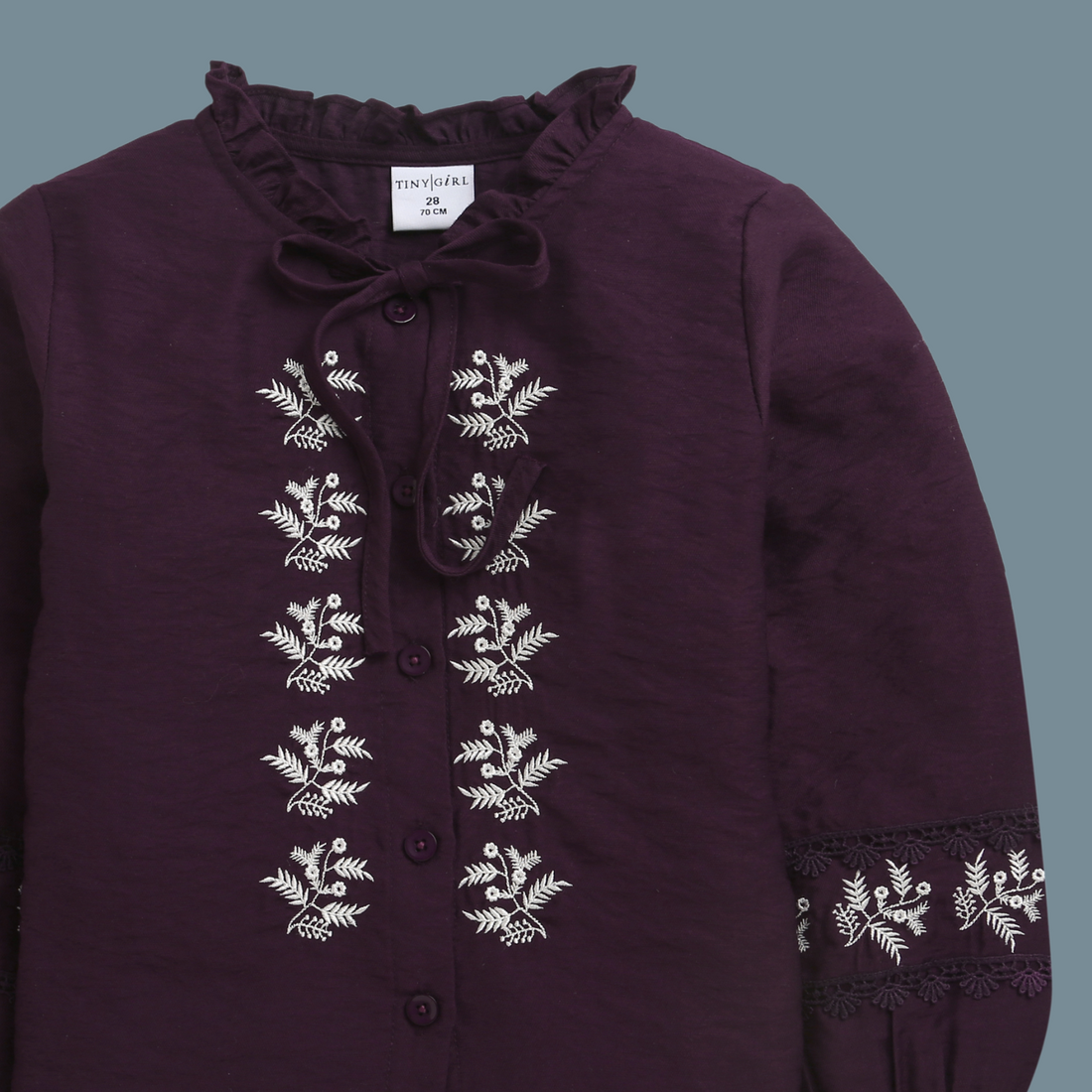 Girls Wine  Embroidered Top