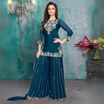 Classy Blue Georgette Palazzo Suit with Dupatta