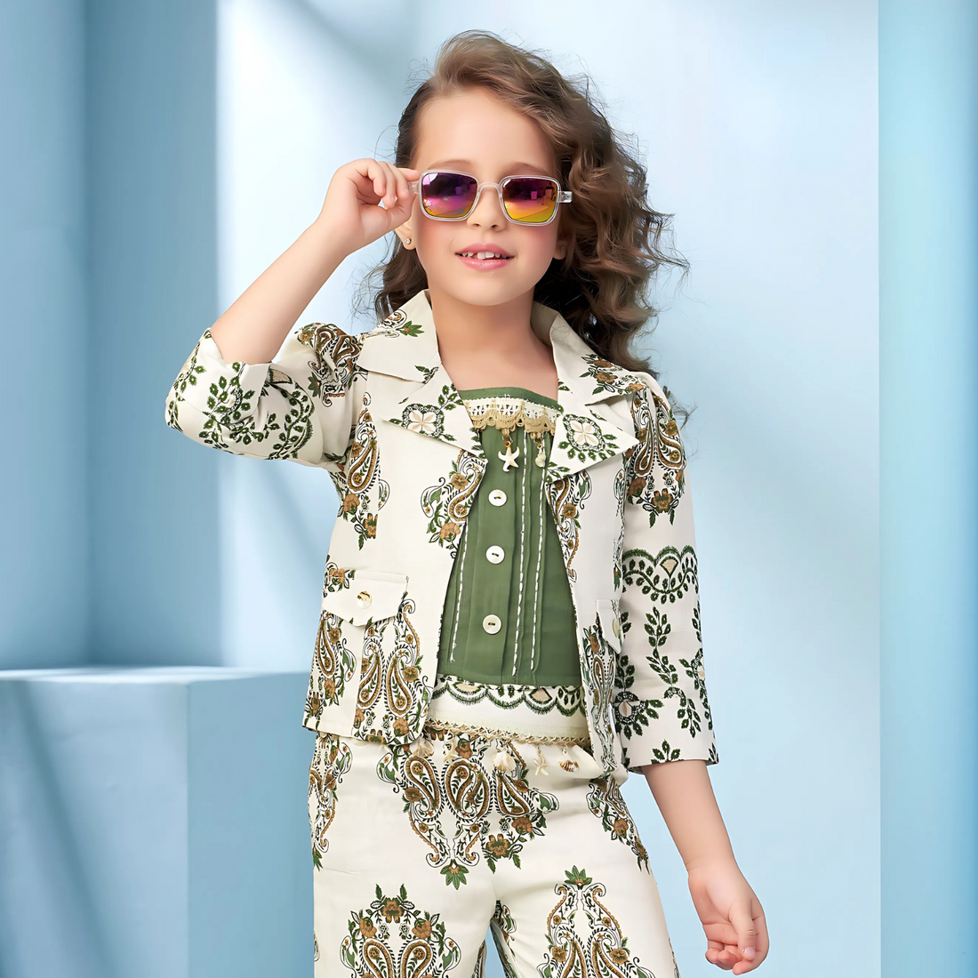Modern Girls Printed Top And Palazzos Set