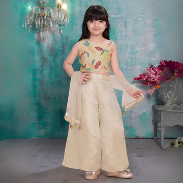 Palazzo Set with Cream Embroidered Asymmetric Top
