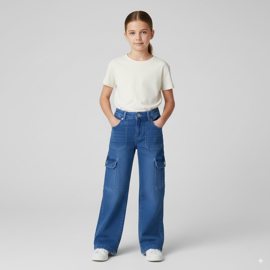 Girls Premium Six Pocket  Blue Denim Jeans