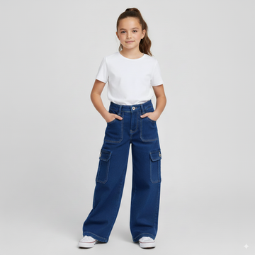 Girls Premium Six Pocket Dark Blue Denim Jeans