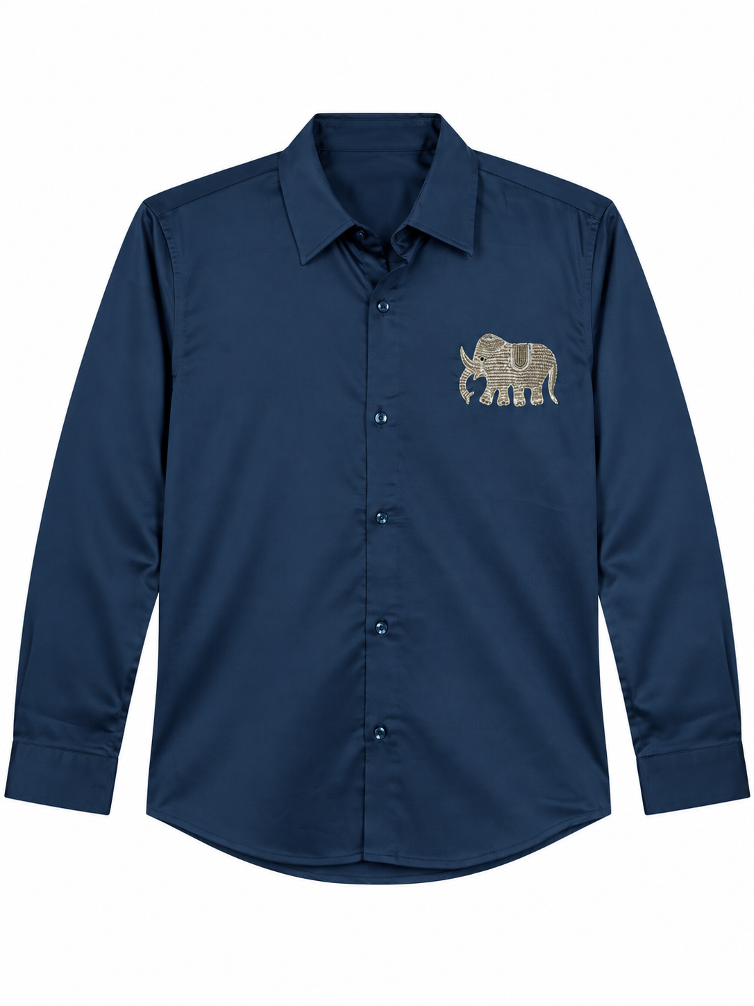 Boys Blue Elephant Embroidered Shirt