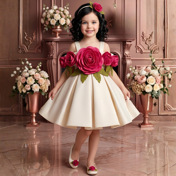 Elegant Fawn Frock With Floral Embellished For Girls