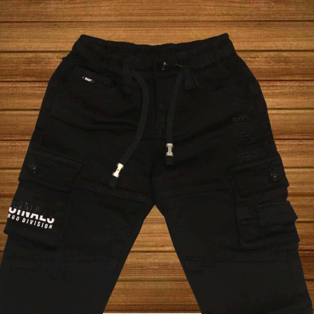 Black Solid Cargo Jeans For Boys