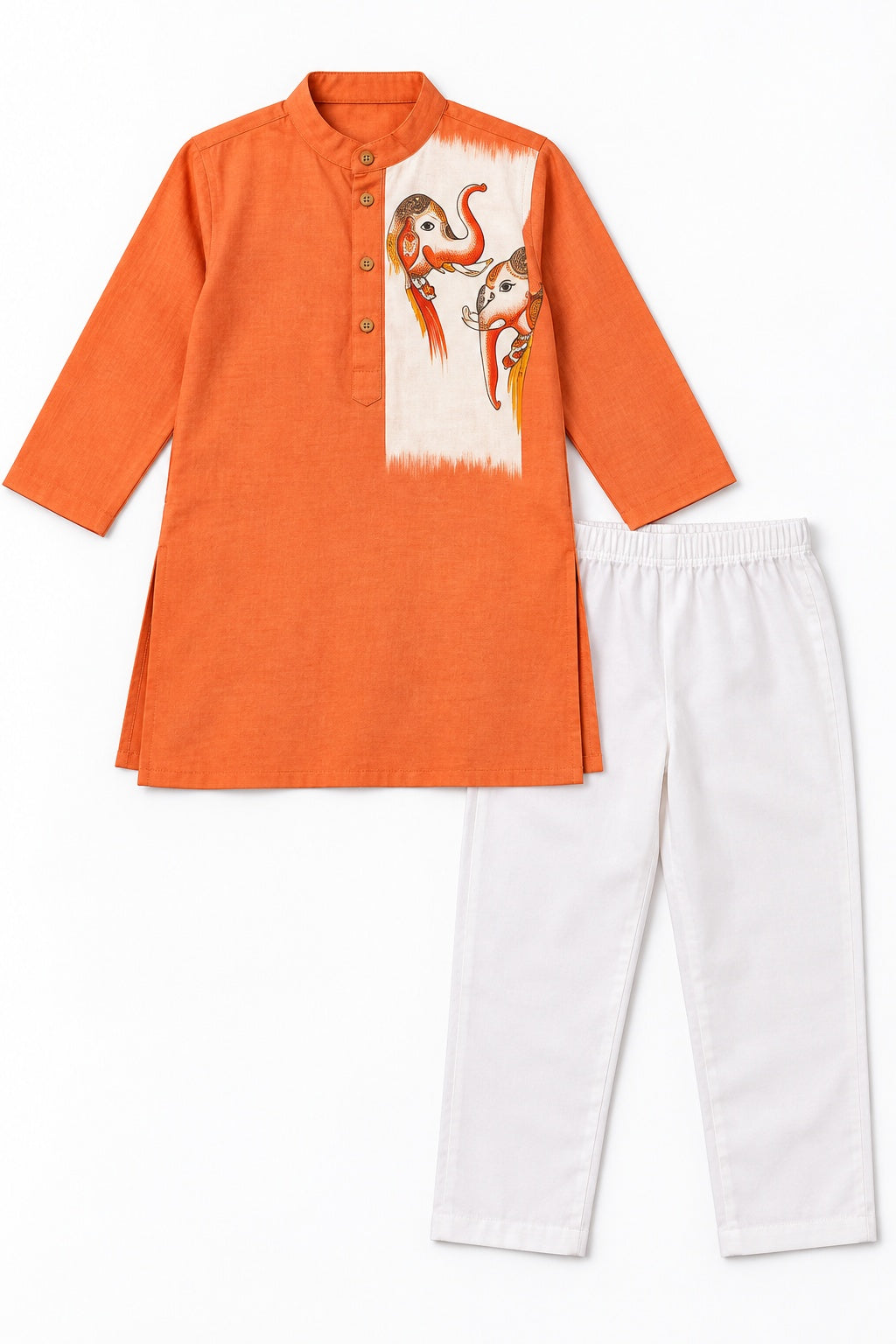 Boys Orange Kurta and White Pajama Set (Shoes Not Included)