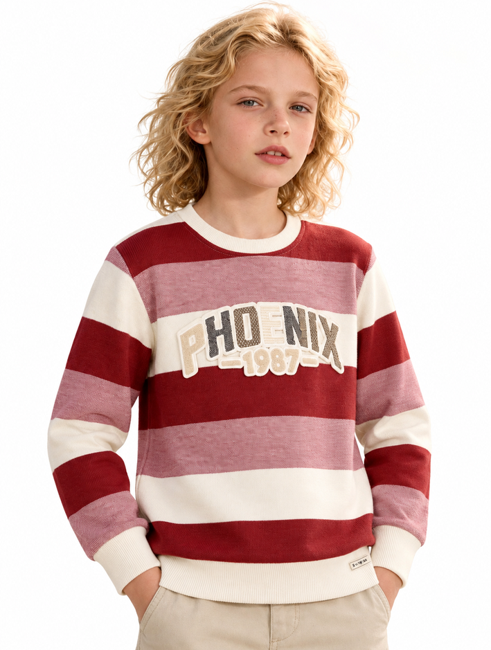 Boys Red Striped Pullover