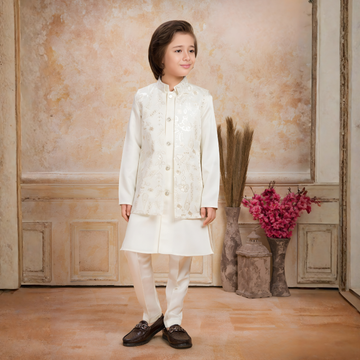 Boys Ethnic Kurta Pyjama Set with Embroidered Nehru Jacket
