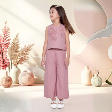 Pink Floral Palazzo Co-ord Set For Girls