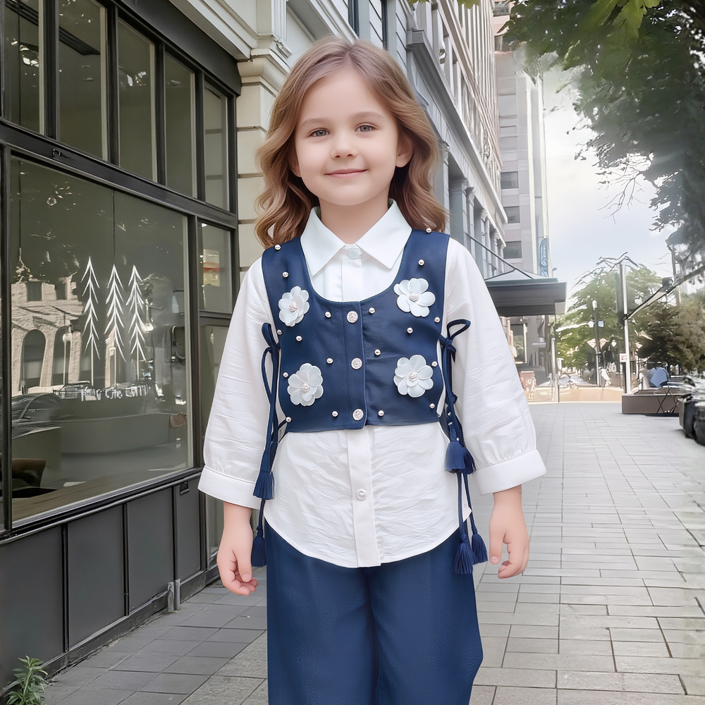 Girls Stylish Denim Jacket Pant Set
