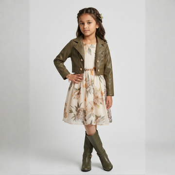 Girls Short Frock Leather Stand Collar Jacket
