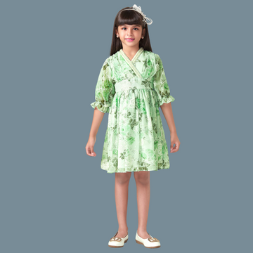 Girls Knee Length Green Frocks