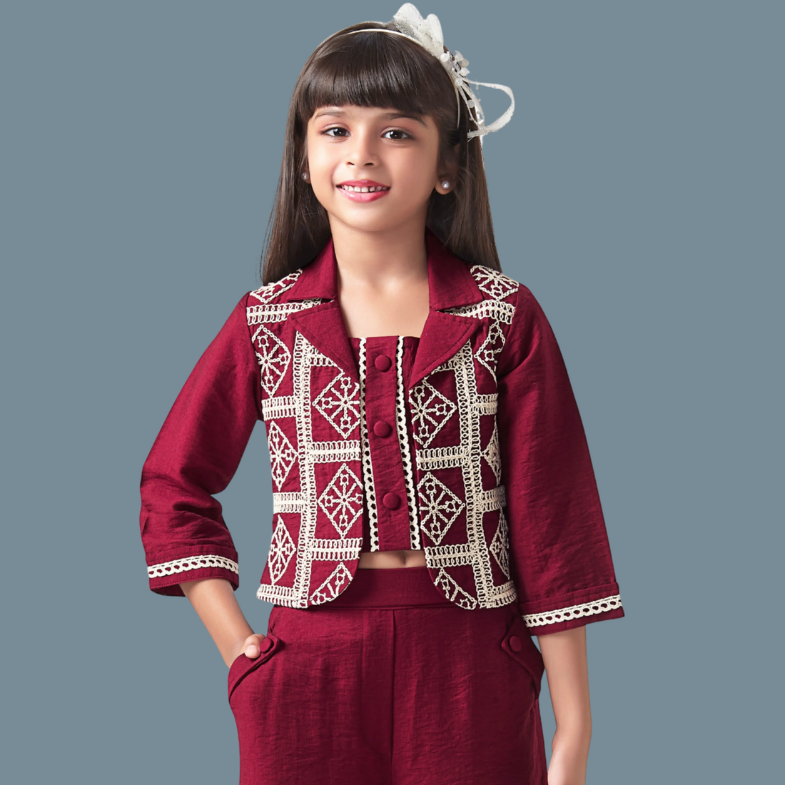 Trendy Girls Top with Jacket & Palazzo Set