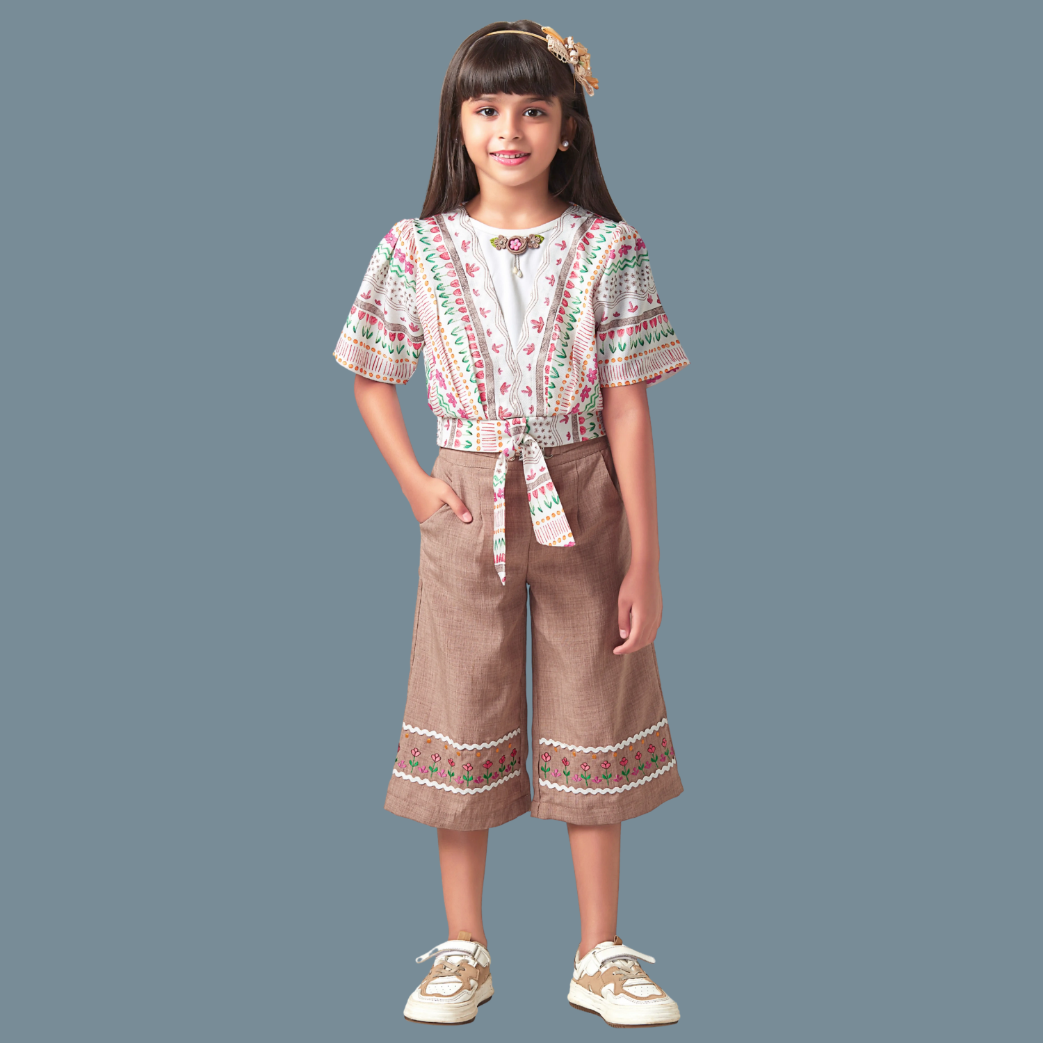 Stylish Girls' Printed Top And Palazzo Set