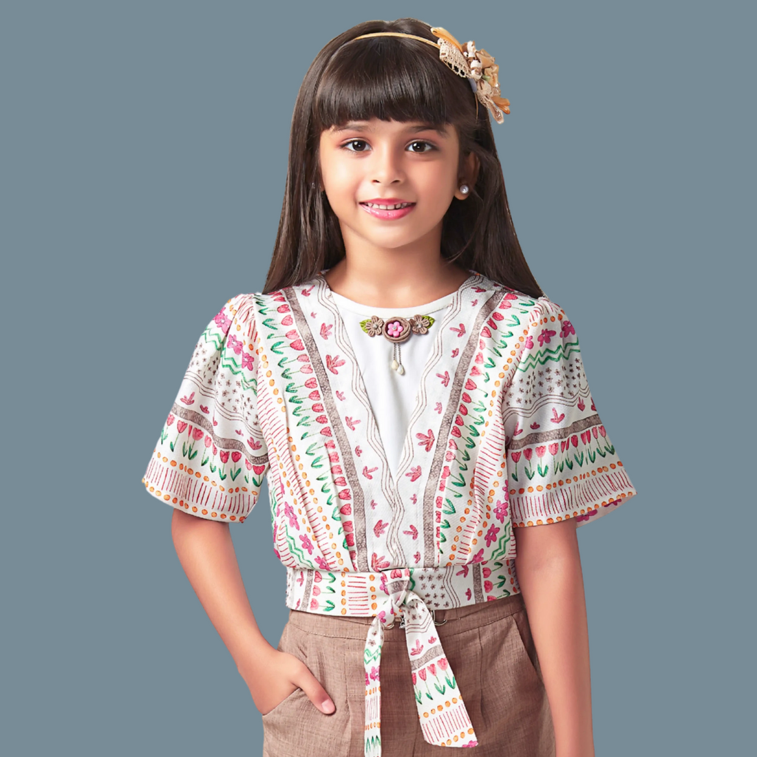 Stylish Girls' Printed Top And Palazzo Set