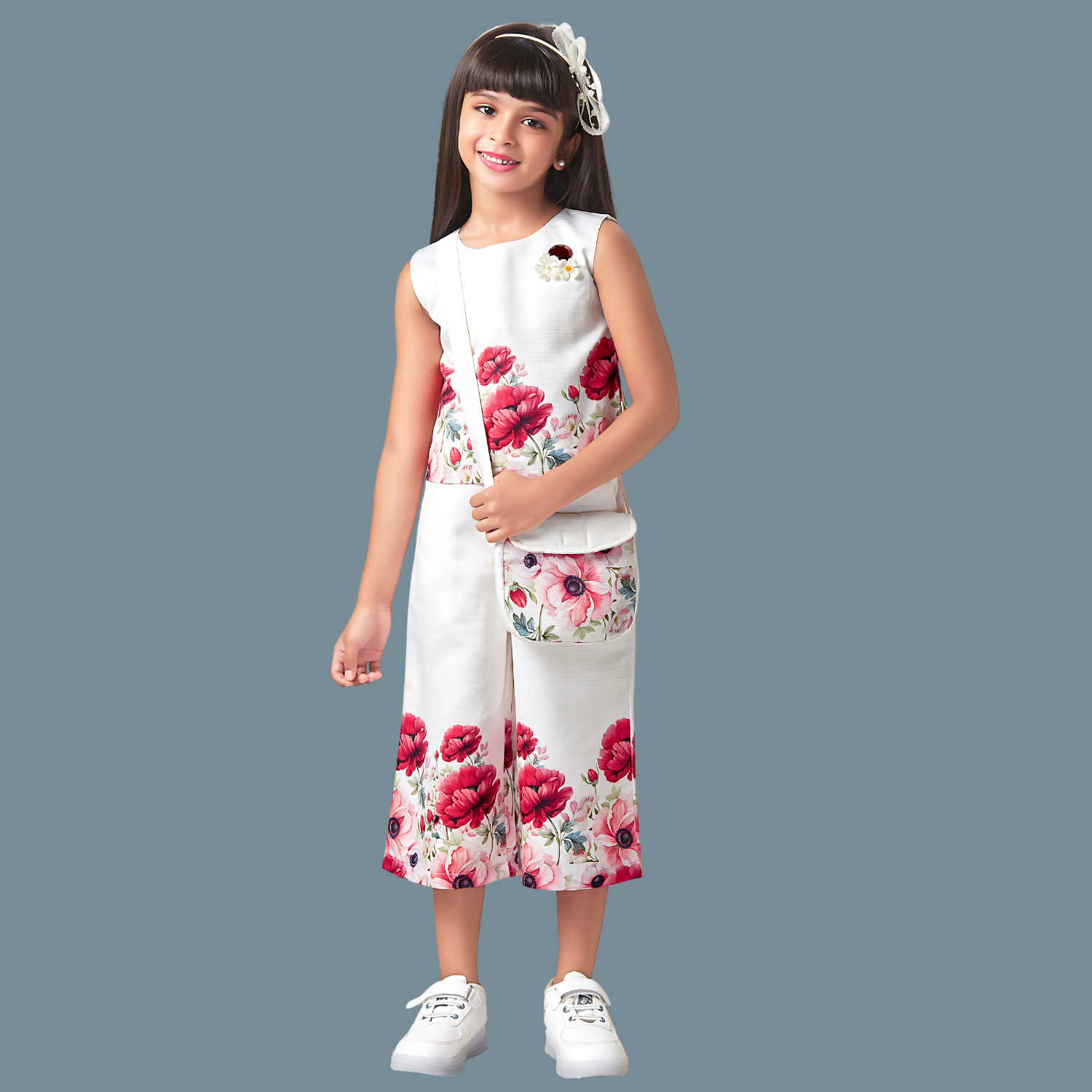 Girls Sleeves Less & Pink Palazzo Set & Matching Bag