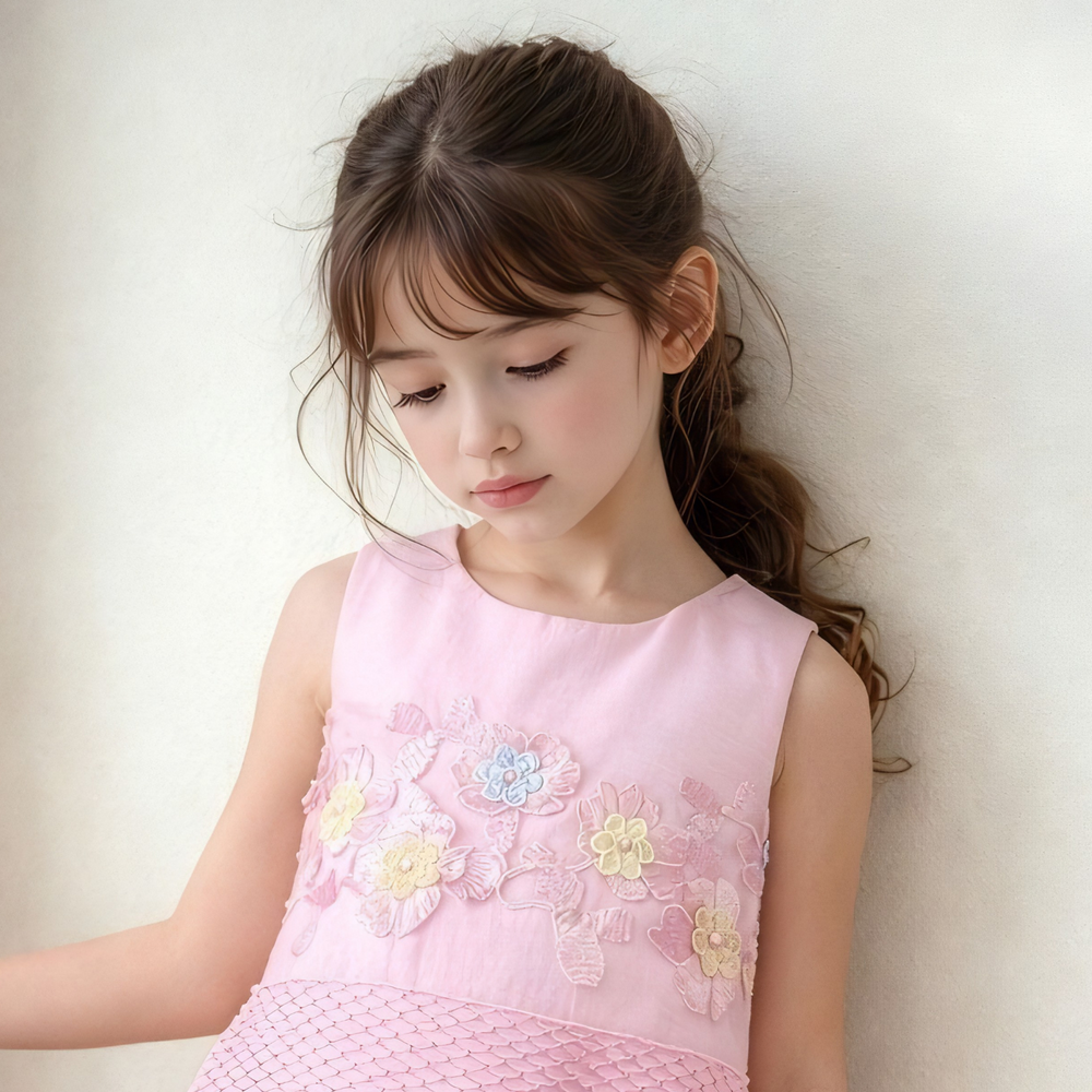 Girls pink floral applique palazzo set detail