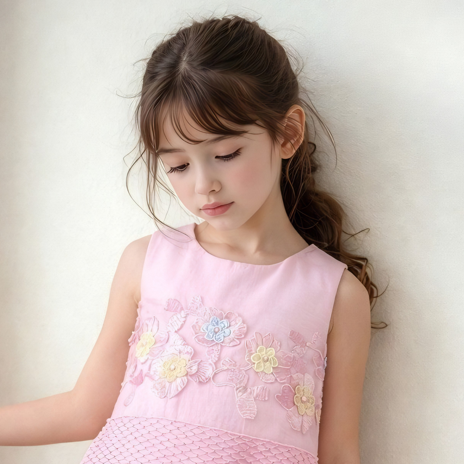 Girls pink floral applique palazzo set detail